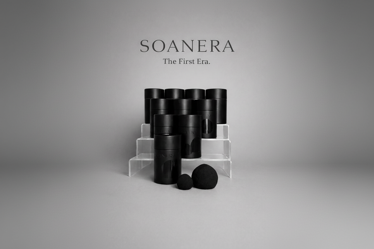 Makeup sponges in black packaging with a large and small sponge in front of them 